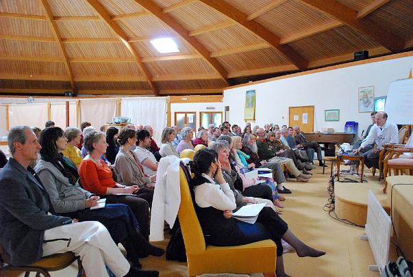 05 DSC_2392 corrected.jpg - At a community of Yogic Flyers in Skelmersdale, Lancashire Dr Fred Travis and tour members inspire 50 local teachers of Transcendental Meditation with the latest accomplishments and news about his research.